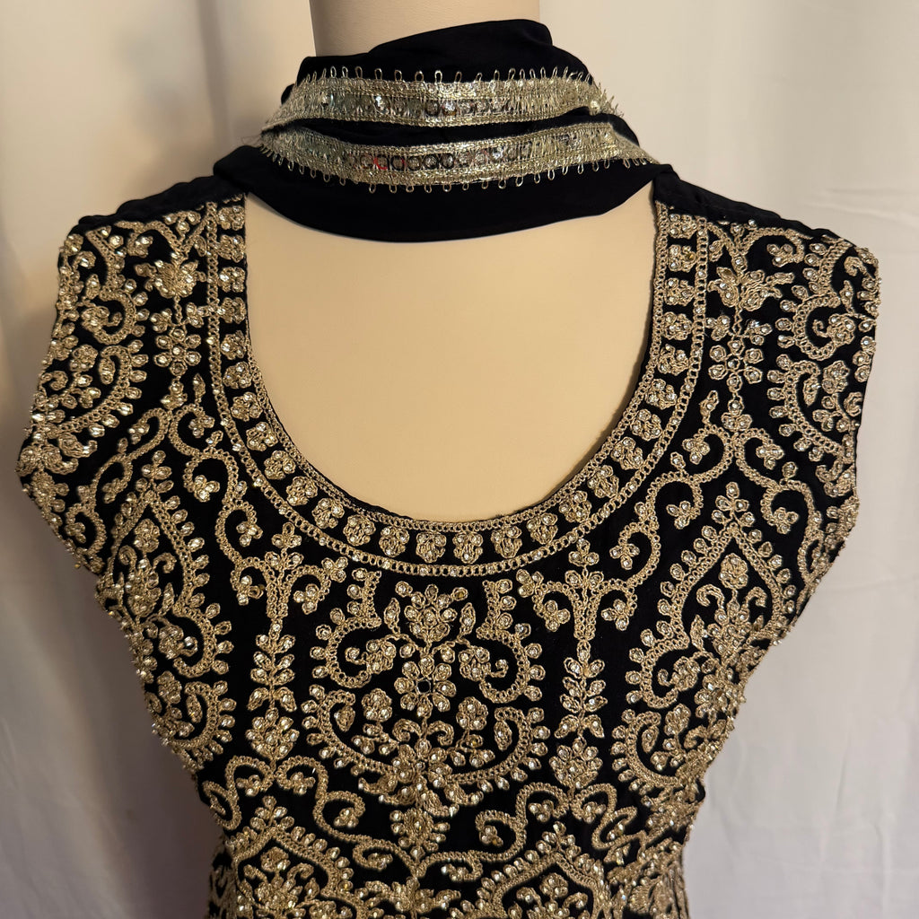 Partywear dress with palazzo and duptta color Dark blue  - fabric georgette