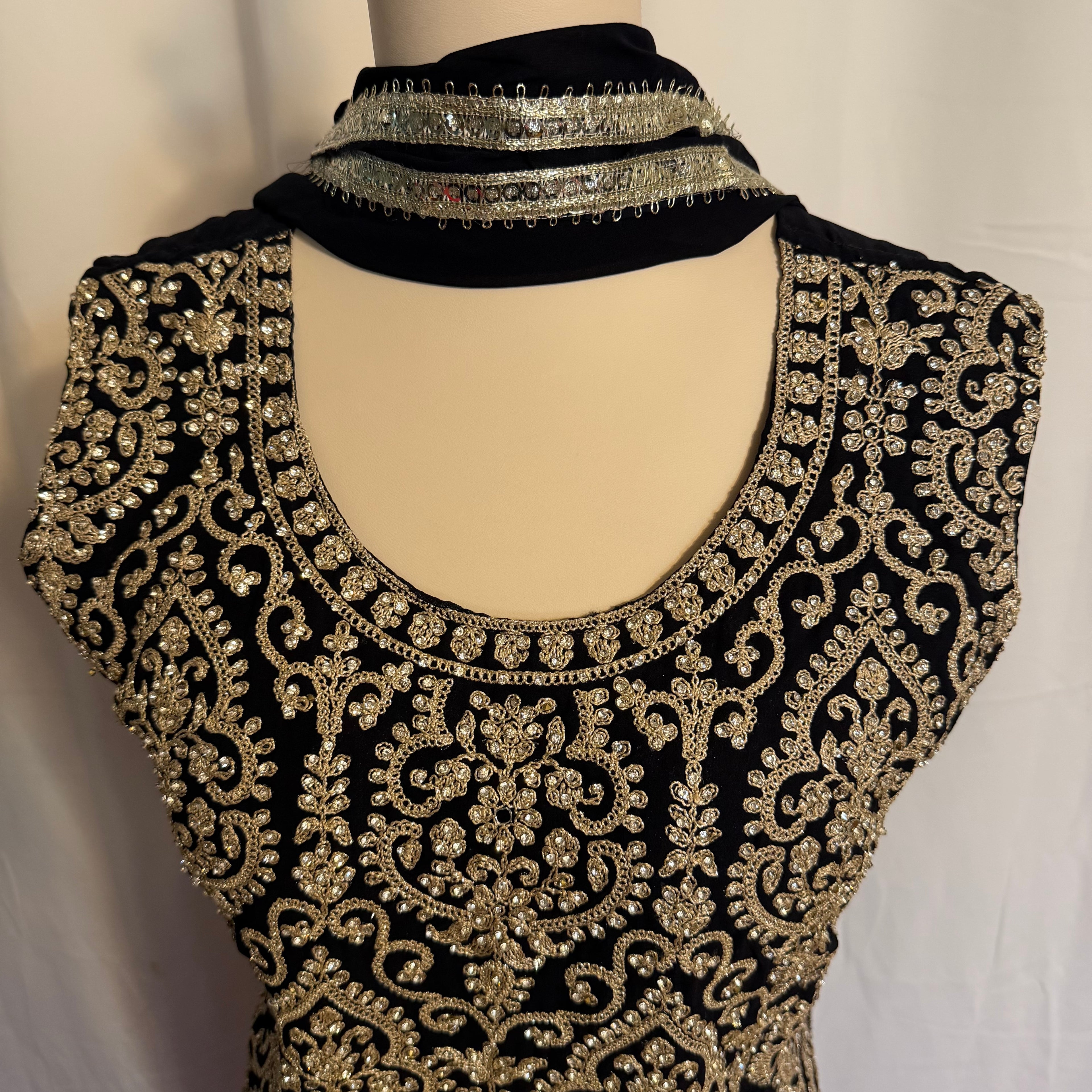 Partywear dress with palazzo and duptta color Dark blue  - fabric georgette