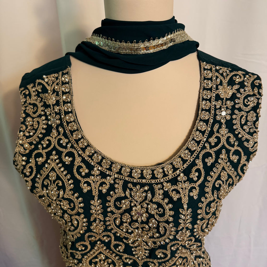 Partywear dress with palazzo and duptta teal color - fabric georgette