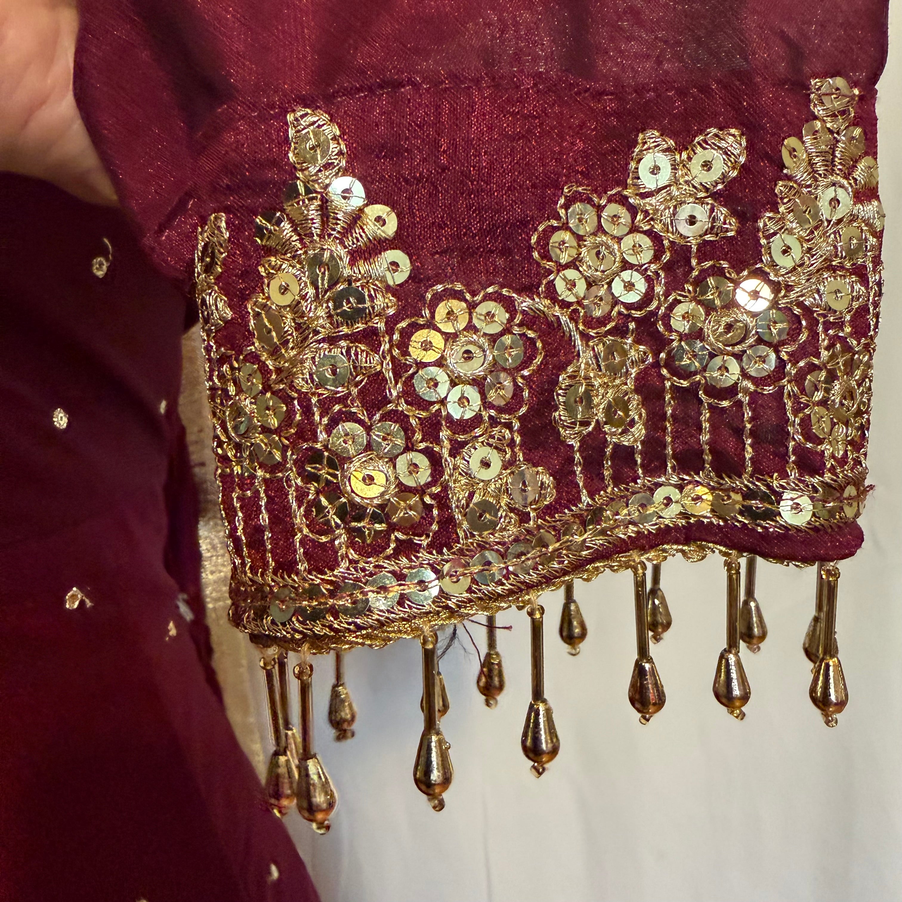 Wine Maroon Embroidered Traditional Suit anarkali style - fabric chinon silk