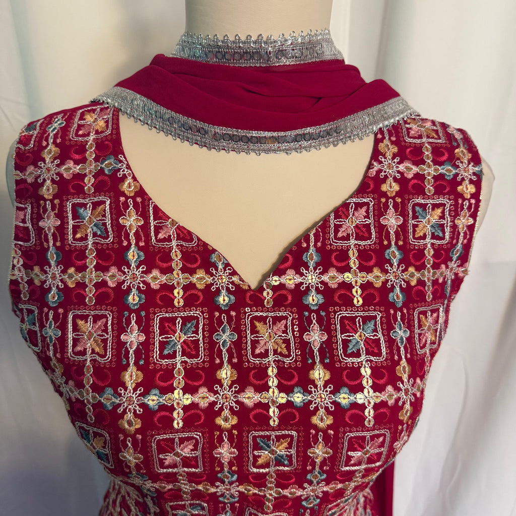 Partywear 3 piece palazzo suit | Color Deep Raspberry Pink | fabric georgette