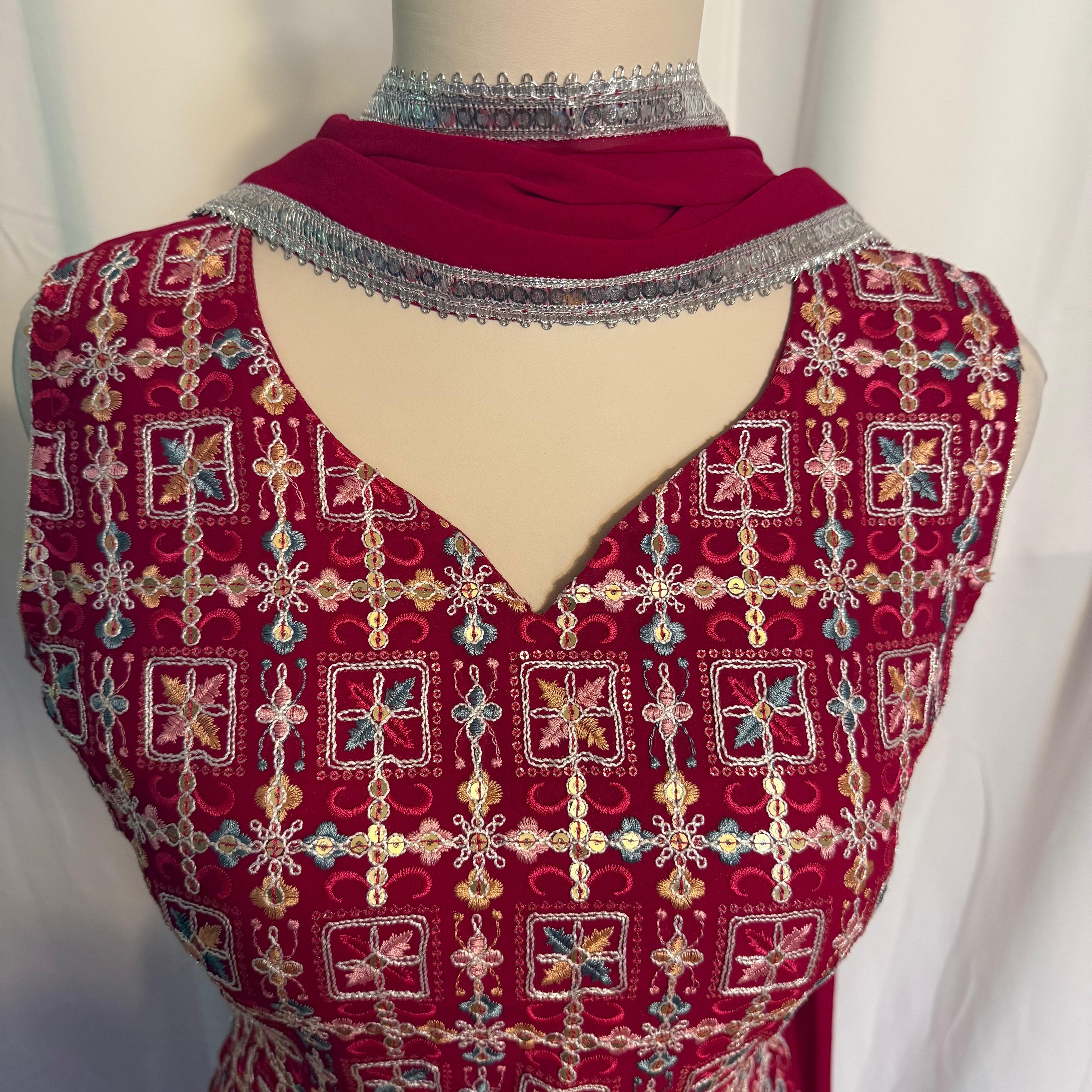 Partywear 3 piece palazzo suit | Color Deep Raspberry Pink | fabric georgette
