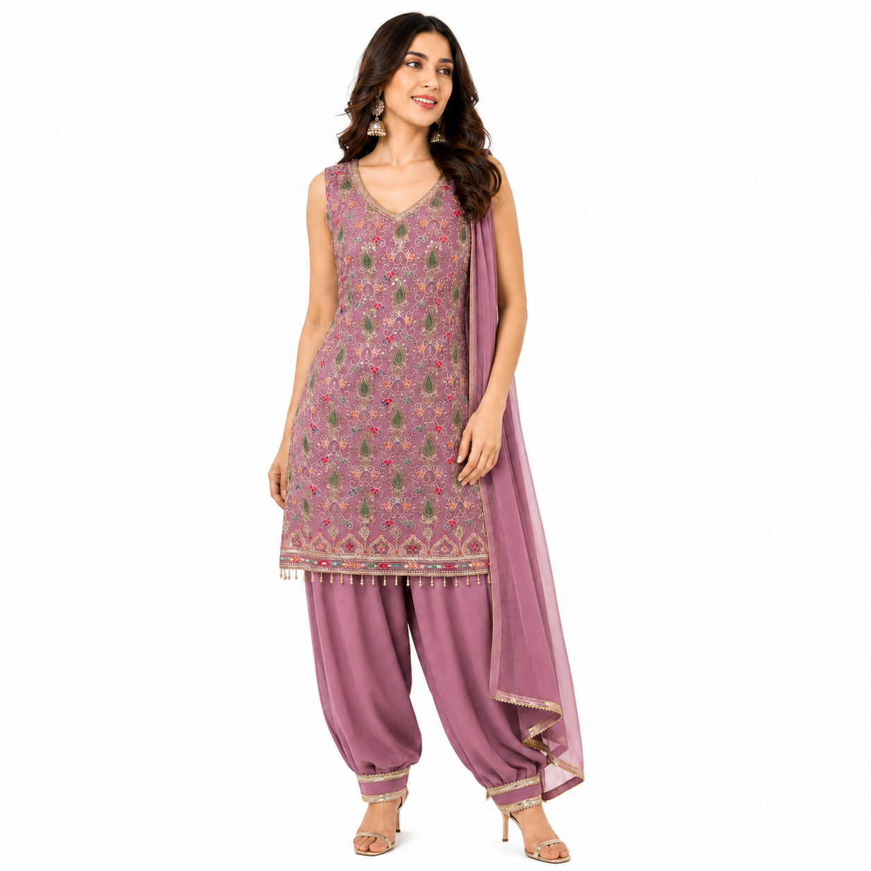 Partywear 3 Piece Suit With Afghani Salvar
