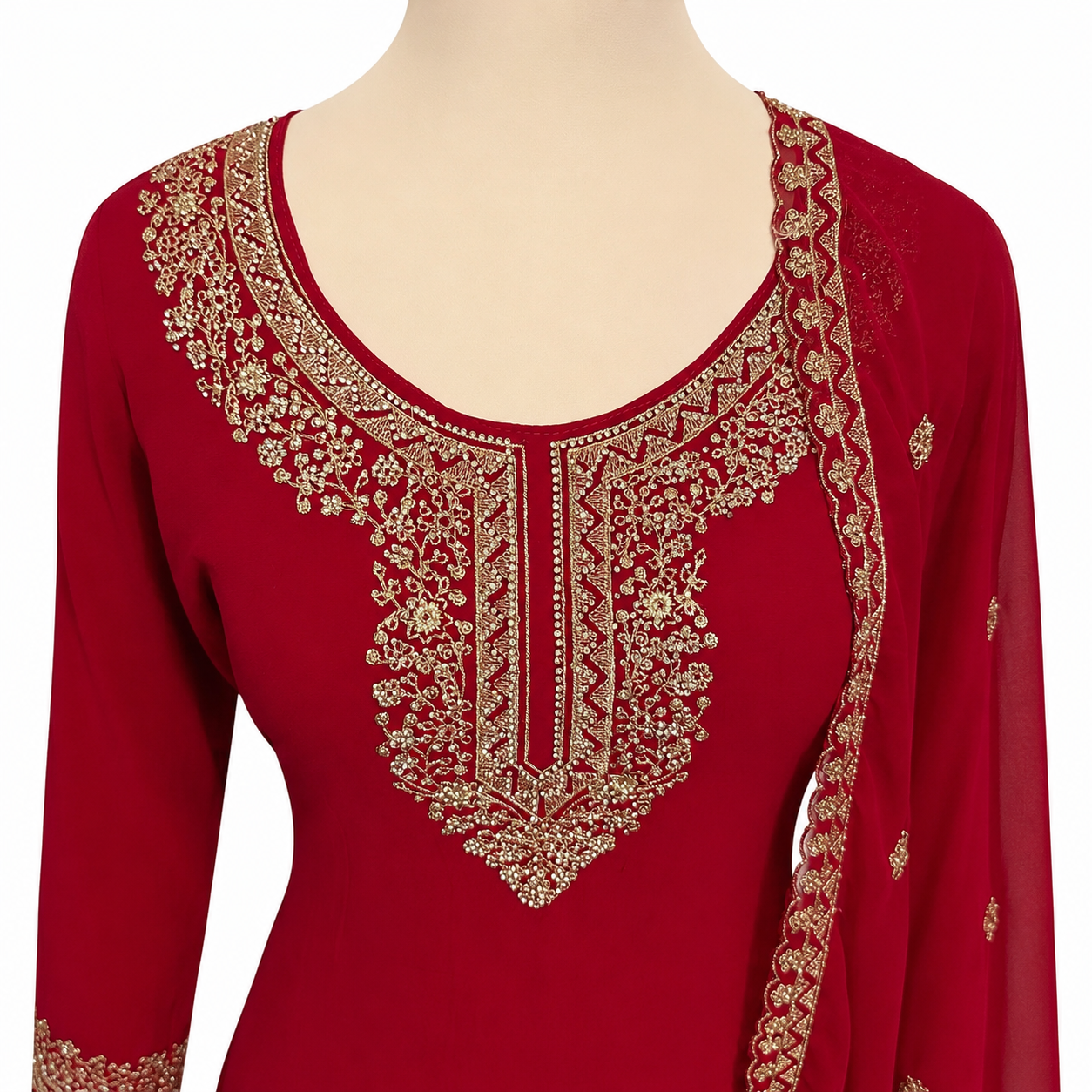 Party wear 3 piece suit , fabric georgette color red (A-034)
