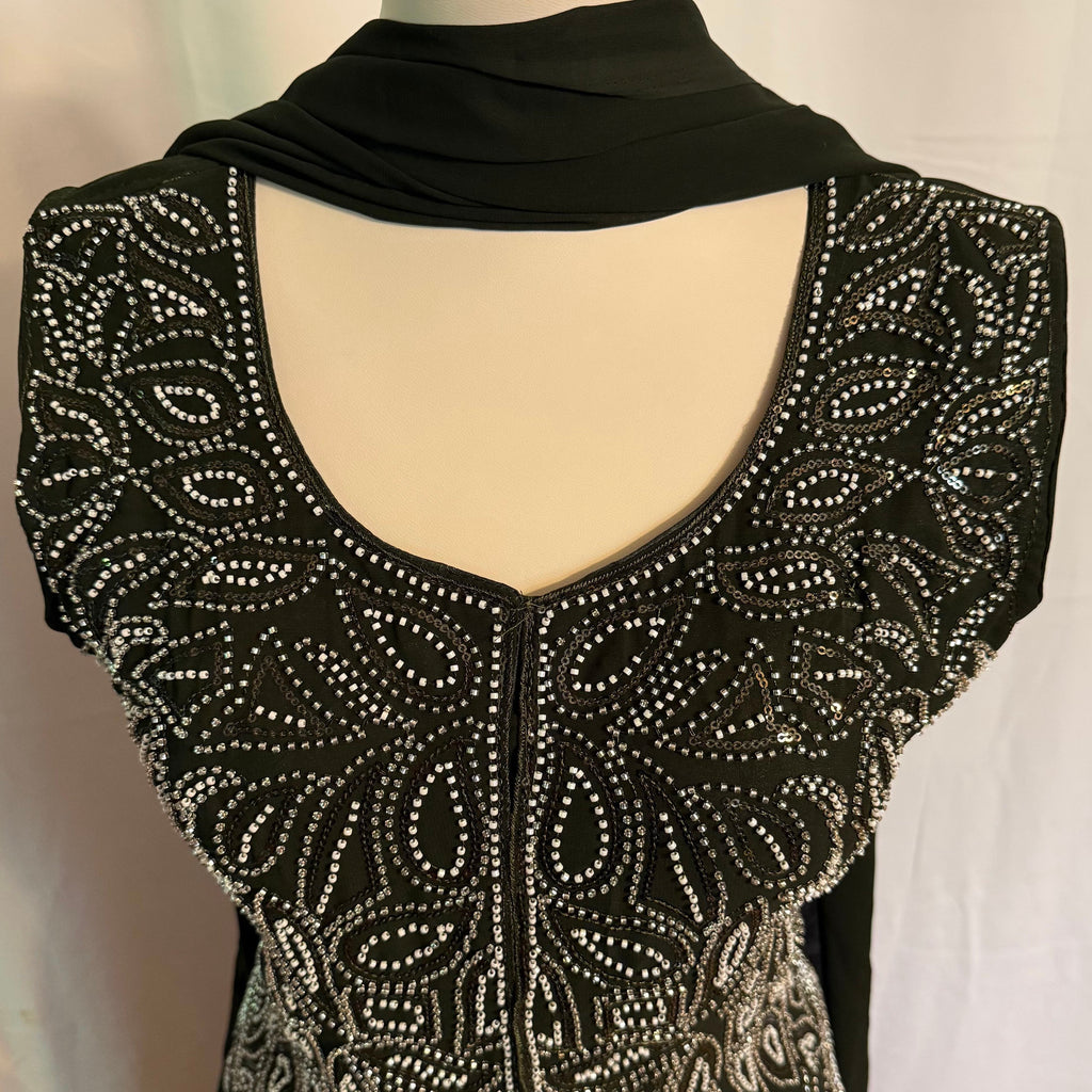 Dark Green color Palazzo suit with katdana handwork and duptta - fabric georgette