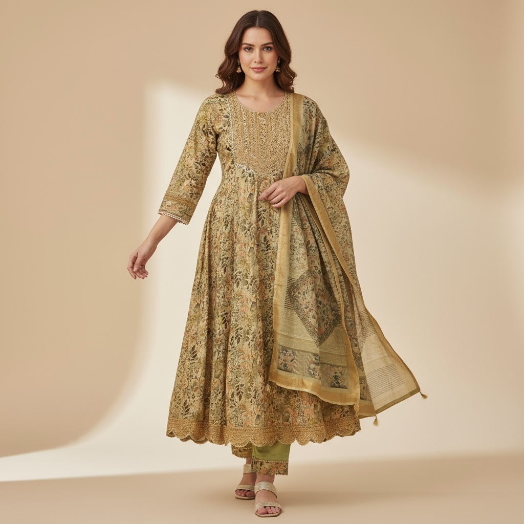 Anarkali suit set with straight plazo