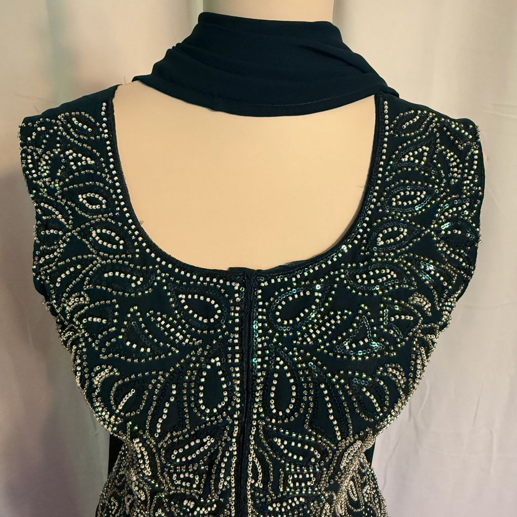 Peacock color Palazzo suit with katdana handwork and duptta - fabric georgette