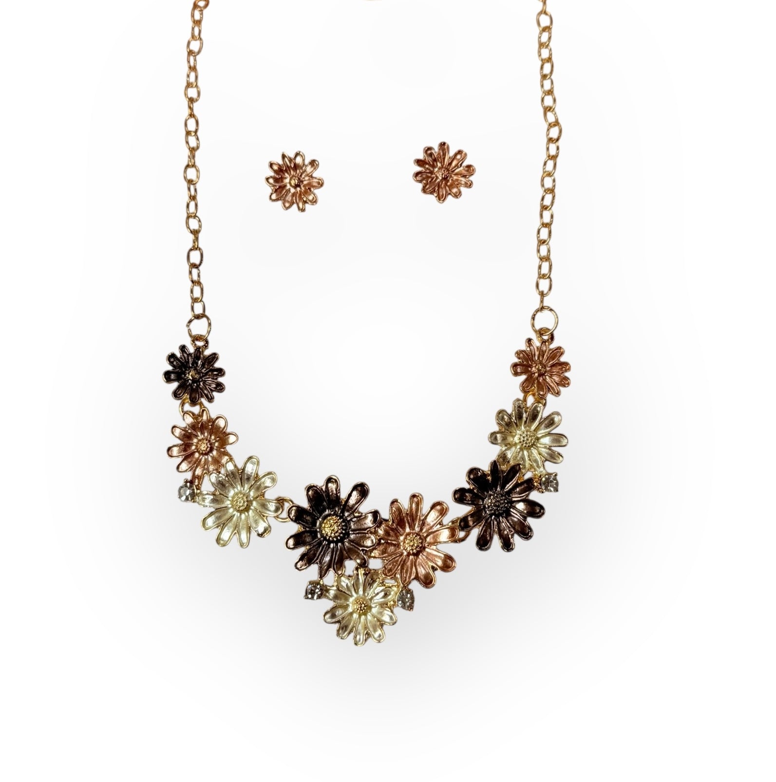 Multi-coloured necklace and earring set