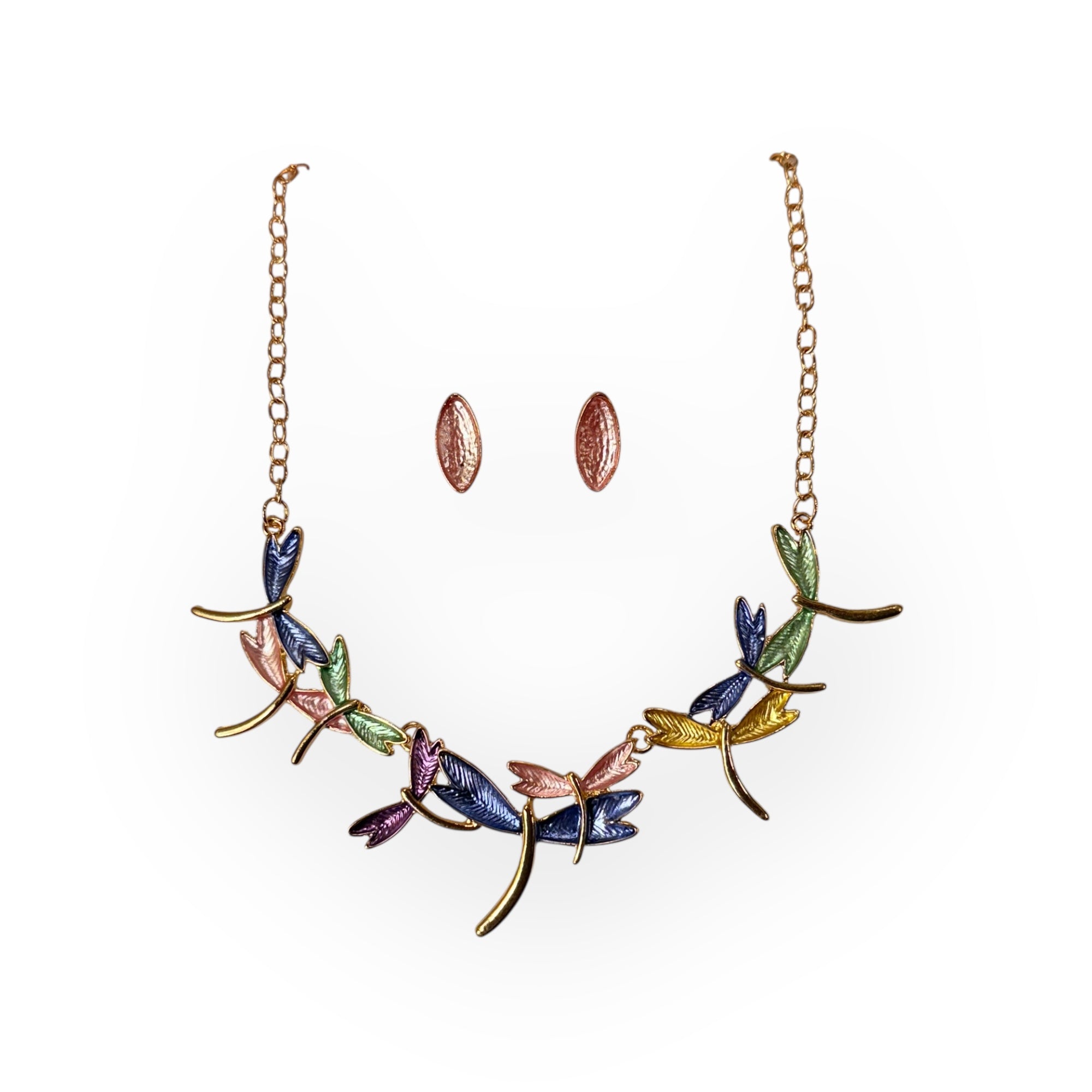 Multi-coloured necklace and earring set