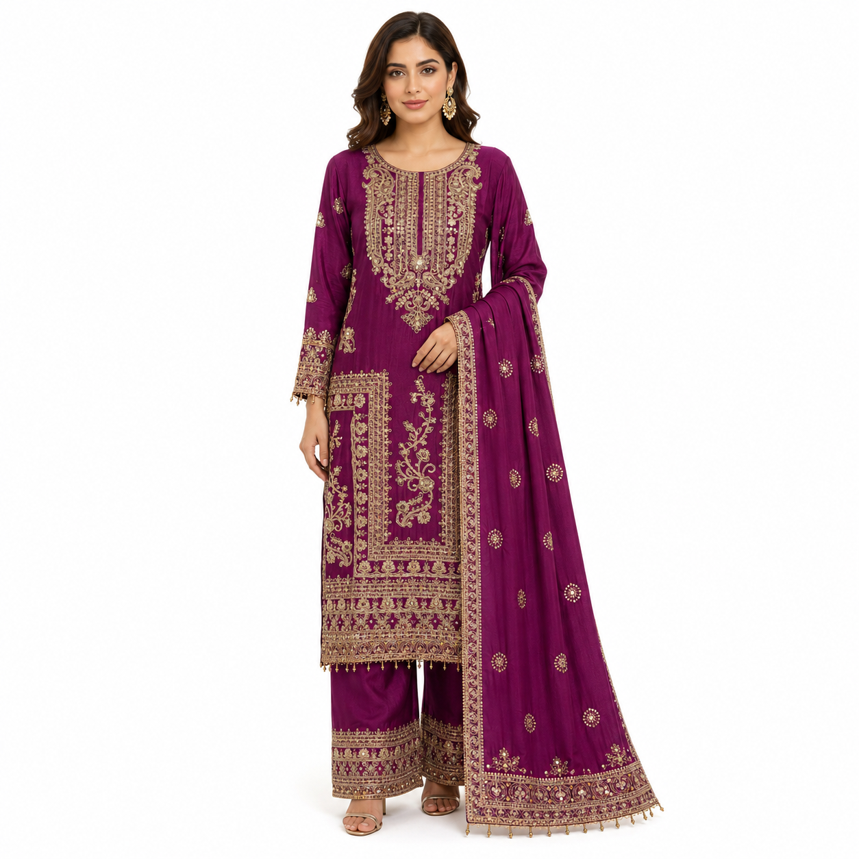 Patrywear 3 piece suit, color - Wine fabric- Chinon Silk